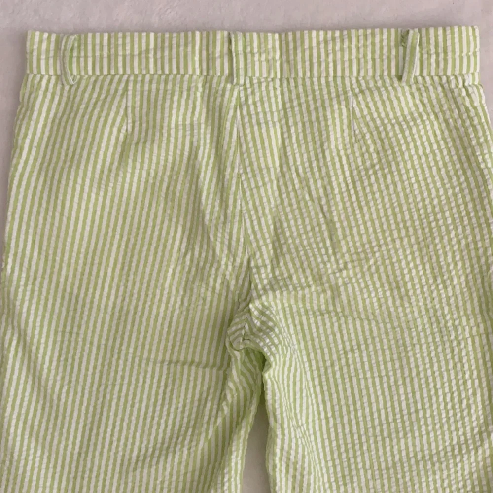 {VTG} Rags Land | 90s Seersucker Stripe Cotton Shorts Made in USA Green/White 7 - Picture 9 of 12